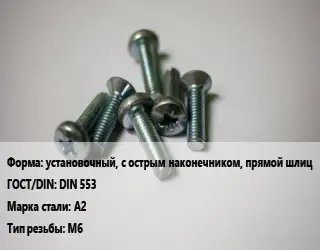 Винт установочный, с острым наконечником, прямой шлиц DIN 553 Сталь: A2 М6